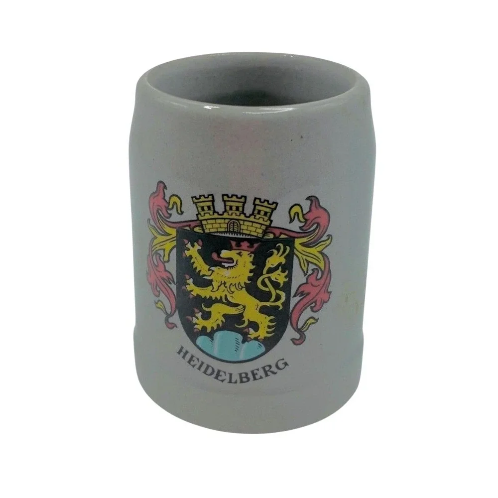German Stoneware Beer Stein Shot Glass Set of 6 Grey City Crest 2
